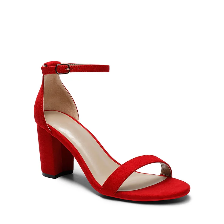 90mm/3.54 Inch Women's Chunk Low Heel Pump  High Heels  Red Bottoms Suede Sandals VOCOSI VOCOSI