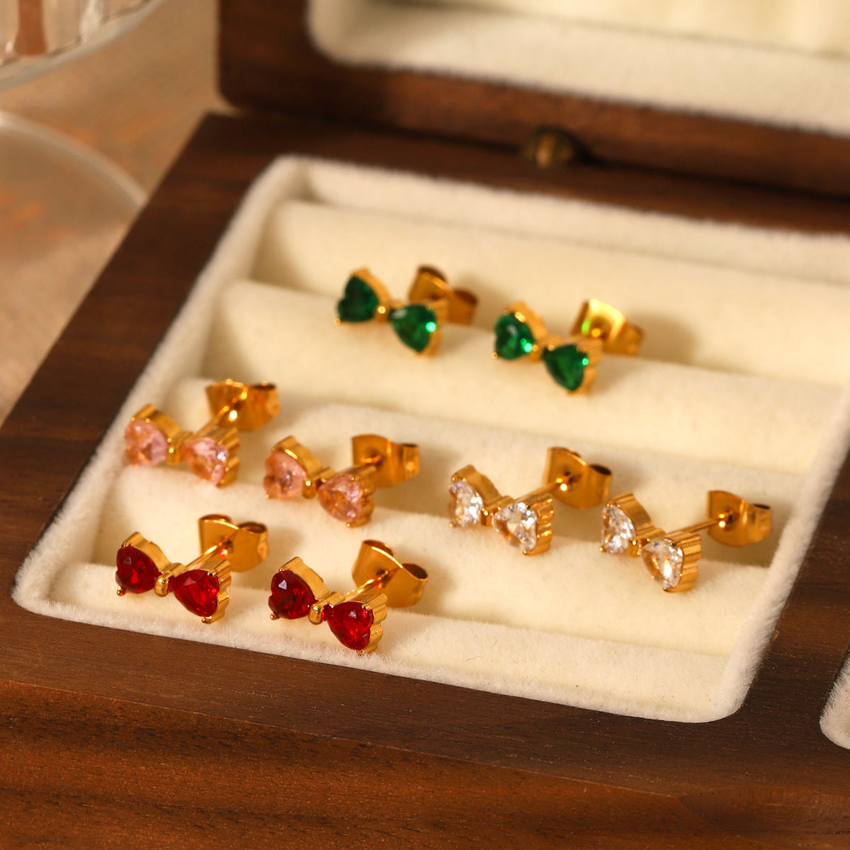 Ins Style Stainless Steel Bow Earrings Inlaid Zircon Earrings Female Titanium Steel 18K Gold-Plated Earrings