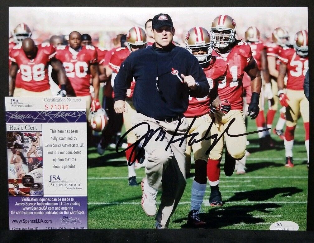 JIM HARBAUGH Signed Autograph San Francisco 49ers 8x10 Photo Poster painting. JSA