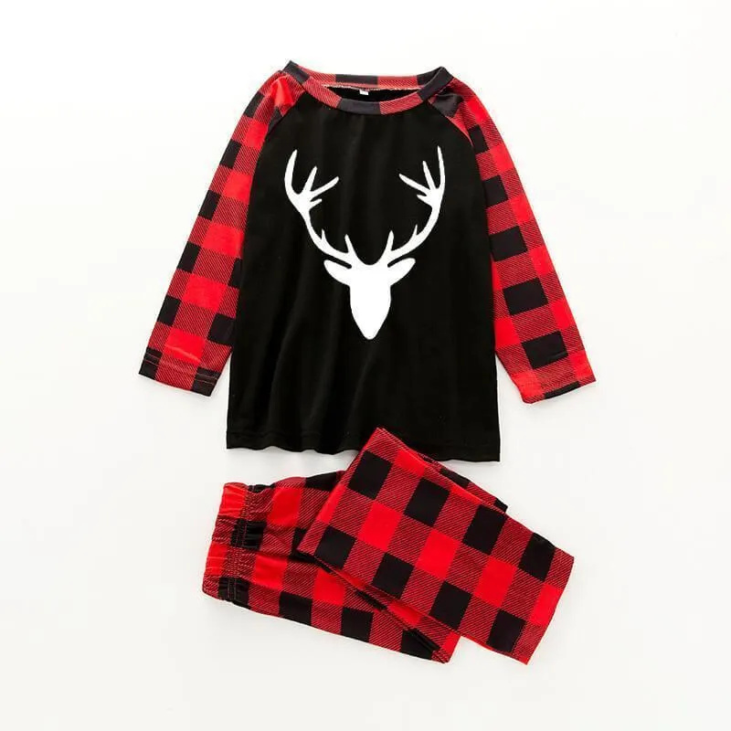 Christmas Reindeer Top and Plaid Pants Family Matching Pajamas Sets