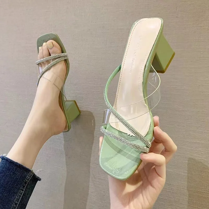 Breakj Breakj New Women's Style Coarse And Slippers Korean Version Of Simple Fashion Transparent Cool Slippers Outside Wearing The Front Half Slippers High