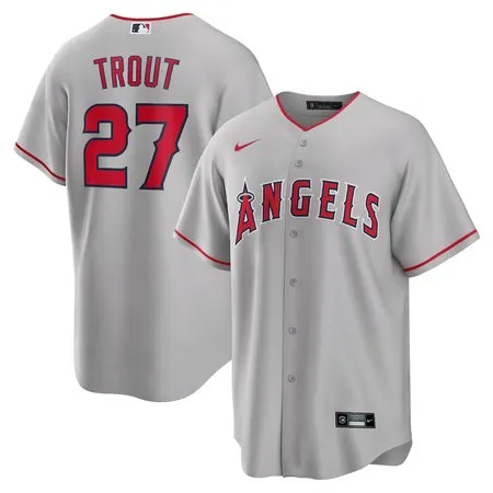 Men's Los Angeles Angels #27 Mike Trout  Silver Road Replica Player Name Jersey