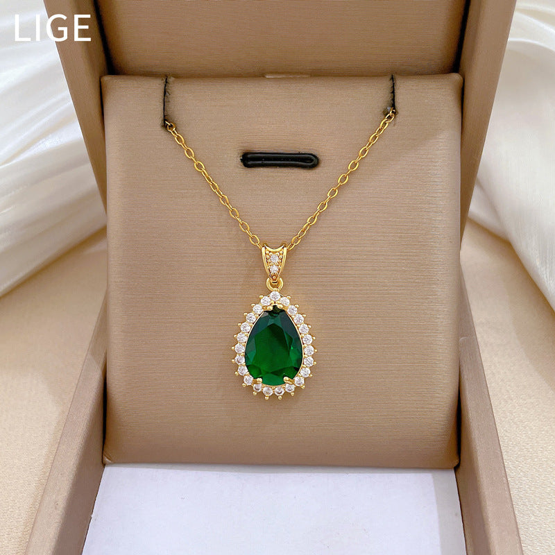 Retro Water Drop Zircon Full Diamond Fashion Gorgeous Full Diamond Necklace Women'S All-Match Clavicle Chain