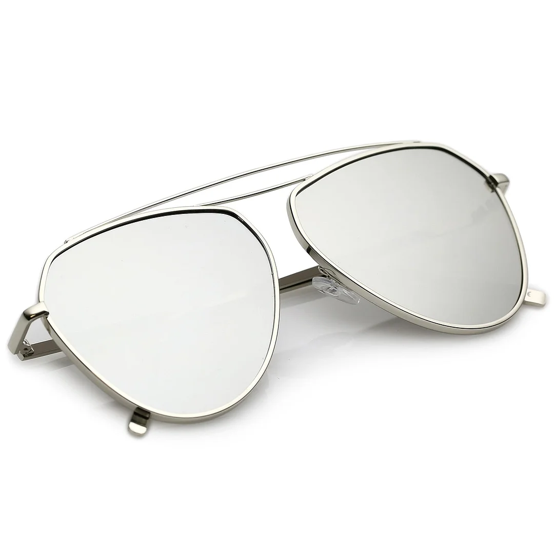 Oversize Metal Aviator glasses Curved Crossbar Colored Mirror Flat Lens 59mm