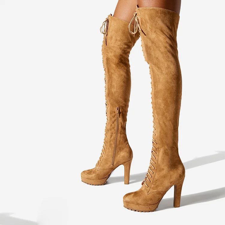 Bottes à lacets en daim marron avec talons aiguilles Flusfy