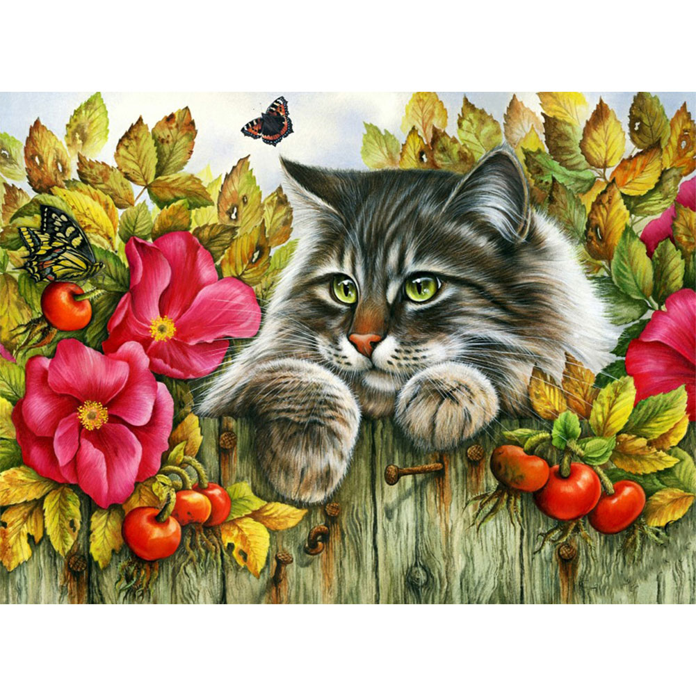 

Cat Fruit Leaves - Round Drill Diamond Painting - 50*40cm, 501 Original
