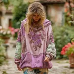 Women's Vintage Floral Pattern Hoodie - Image 4
