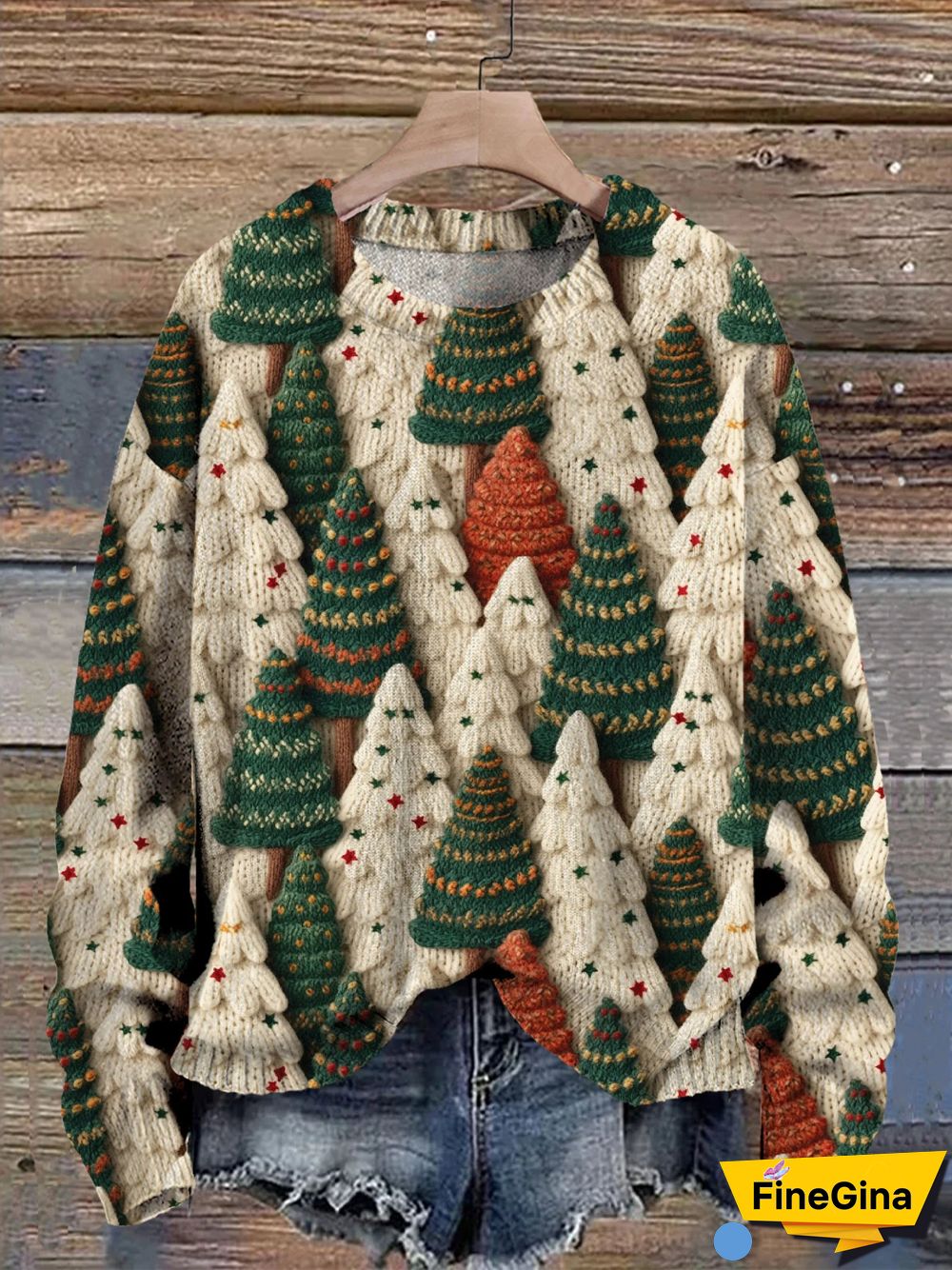 Women's Christmas Art Print Knit Pullover Sweater