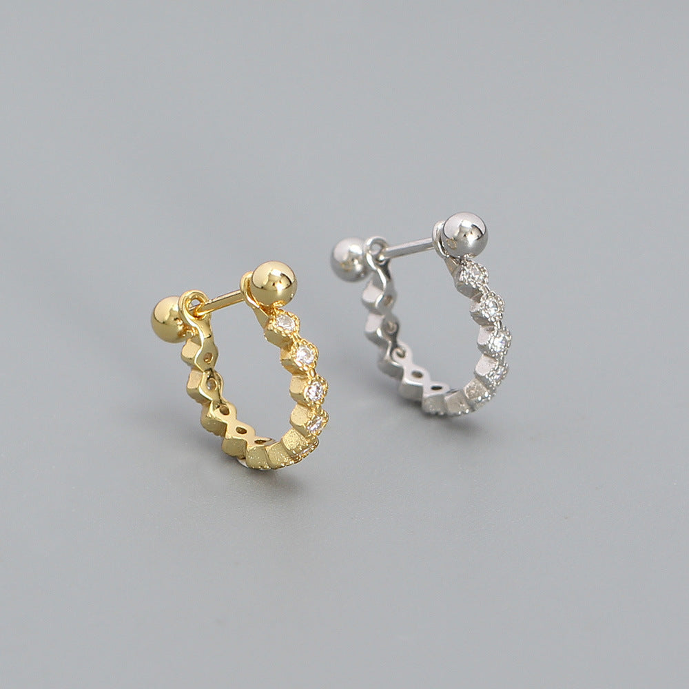 925 Sterling Silver Cute & Edgy Ellipse Geometric Silver Diamond Inlay Stud Earrings