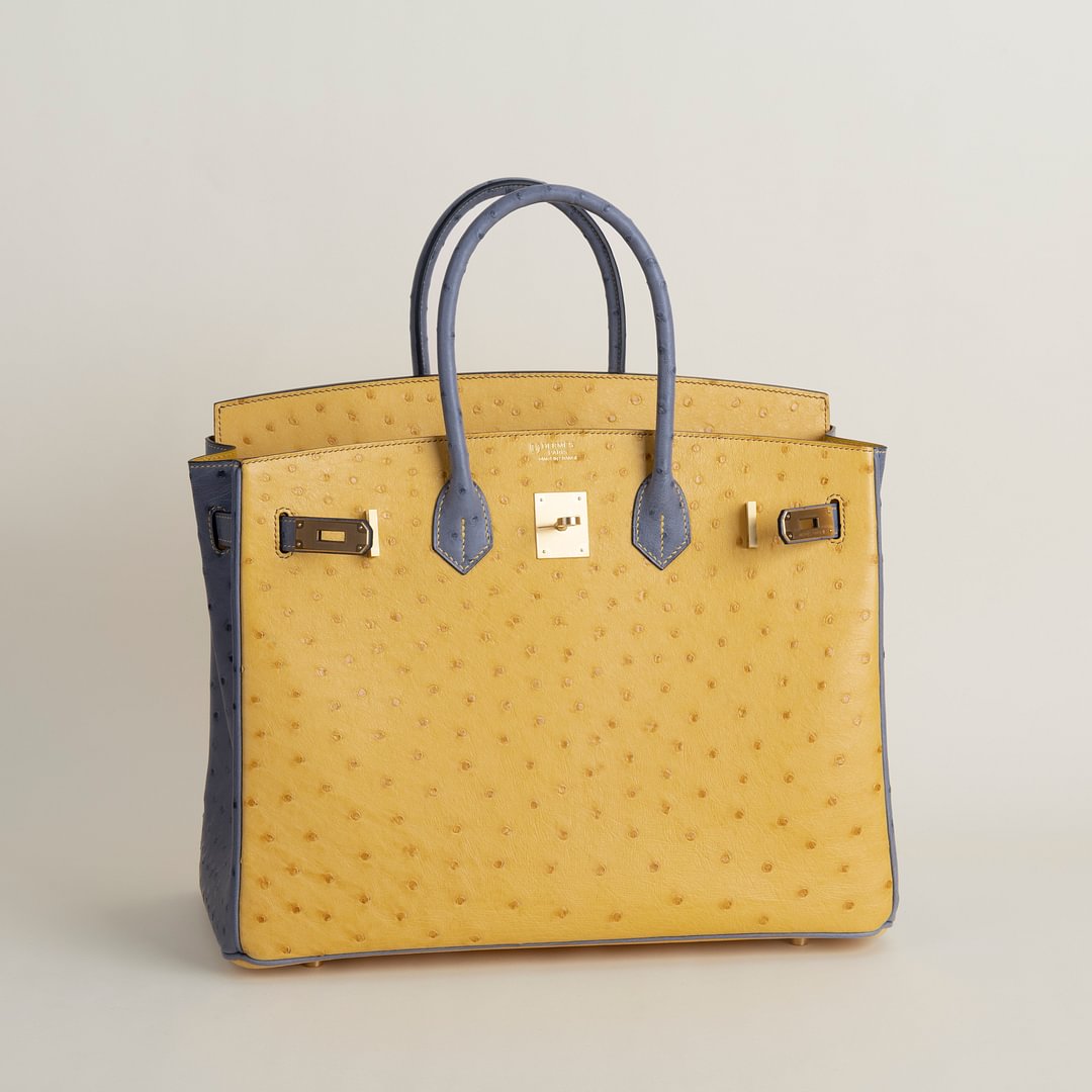 Birkin 35cm Ostrich 9D Jaune amber/82 gris agate GHW