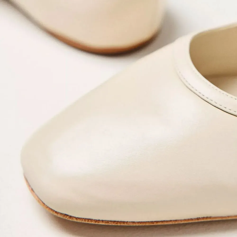 Closed Toe Bow Mary Jane Ivory Ballet Flat Shoes with Strap