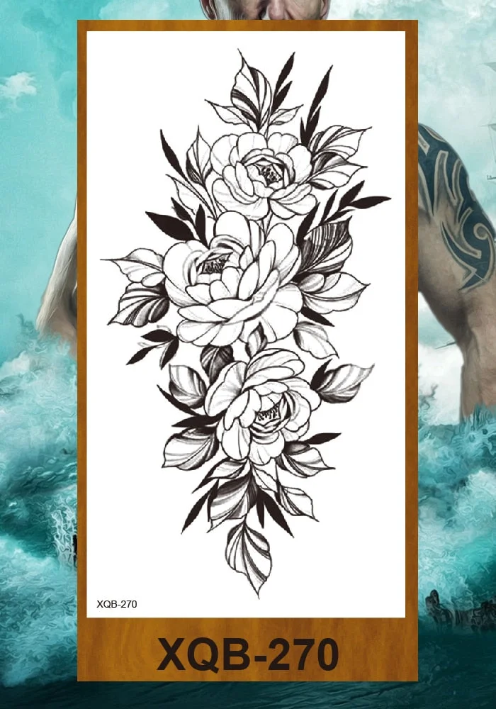 Temporary Tattoos Stickers Women Girls Arm Waist Buttocks Chest Art Fake Tatoo Sexy Flower Bush Peony Rose Lily Body Face Jewels