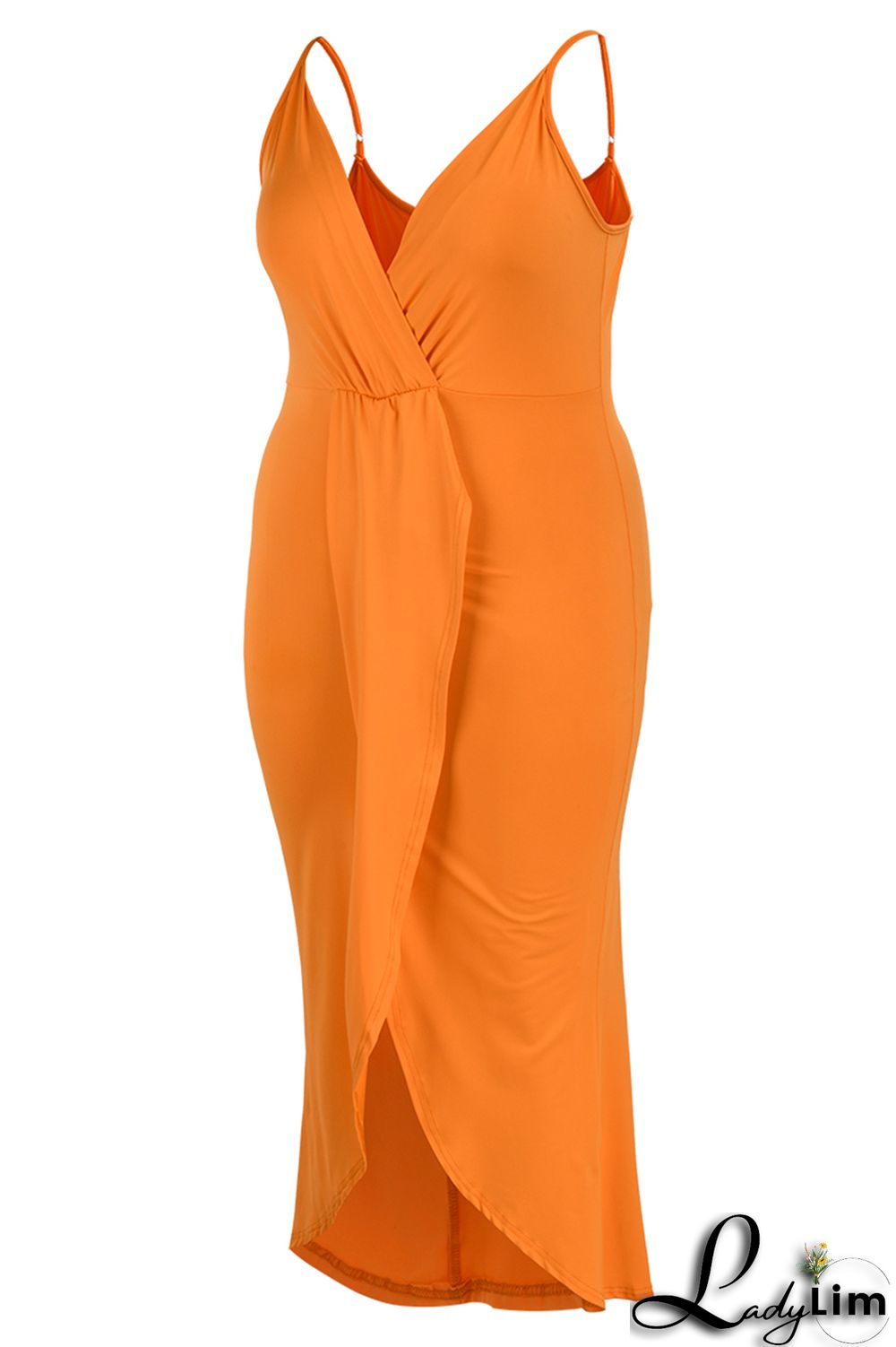 Black Fashion Sexy Plus Size Solid Patchwork V Neck Sling Dress