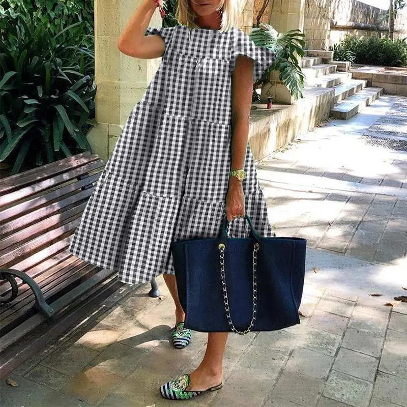 Summer Dress 2022 VONDA Women Summer Sundress Holiay Vintage Ruffled Party Dresses Casual Vestidos Femme Robe  Robe