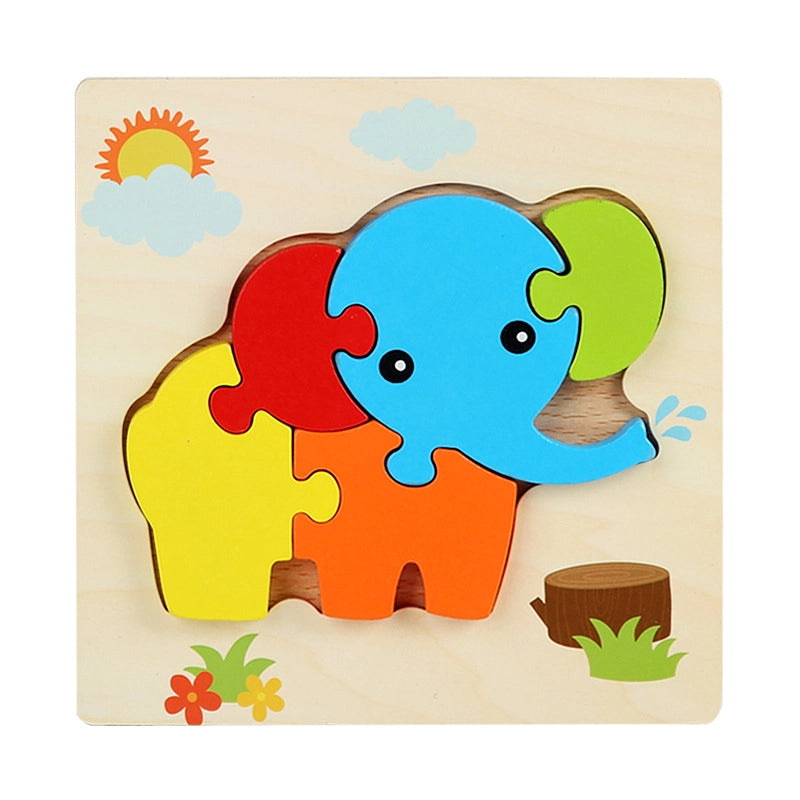 Kindergarten Children’s Enlightenment Early Education Cognition Cartoon Animal Cognition Hand-held Board Wooden Three-dimensional Puzzle Wooden Toys