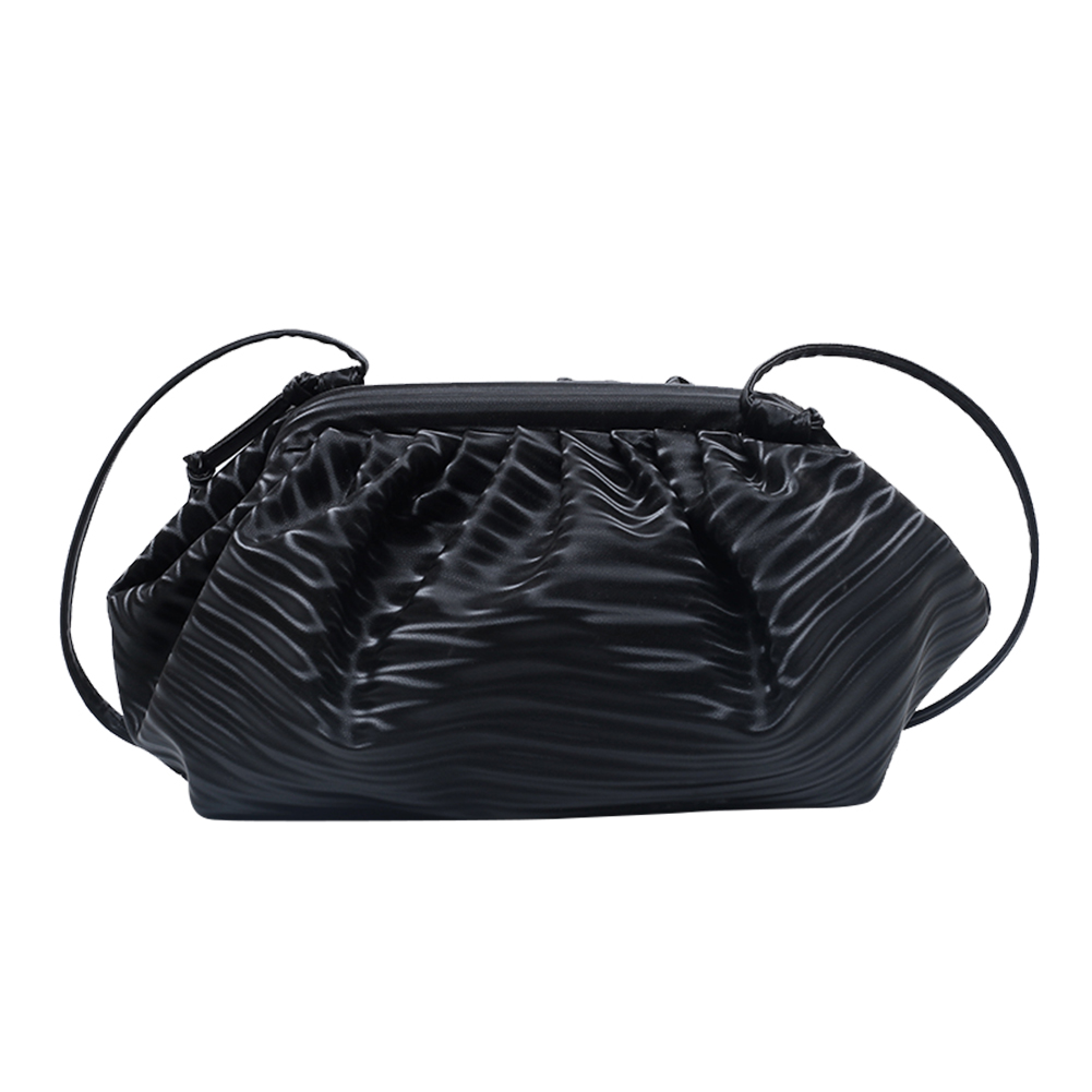 

2512 Pleated Underarm Clutch Leather Cloud Shoulder Crossbody, Black, 501 Original