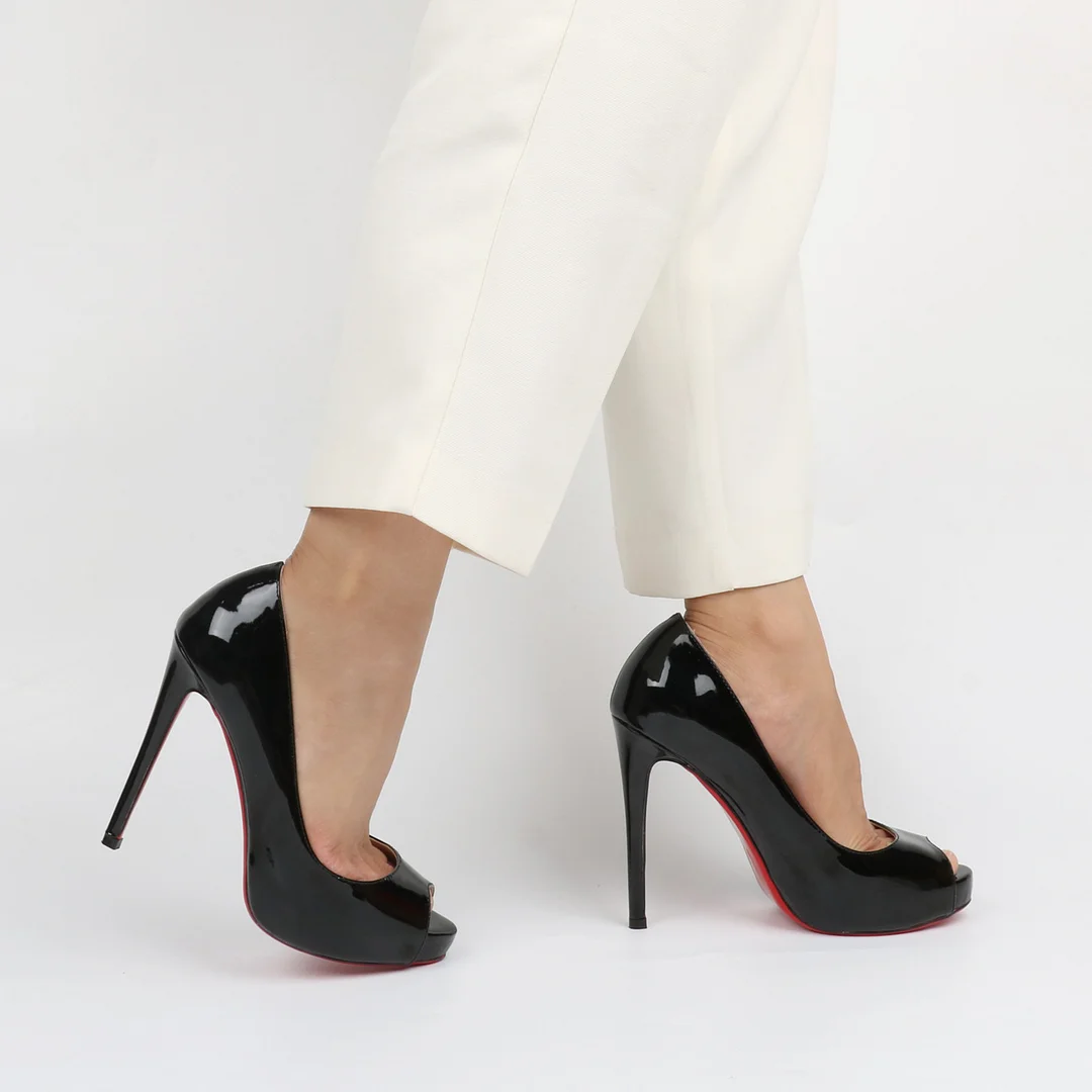 120mm Strap Platform Stilettos Pumps Patent Summer Sandals Apricot Bottom-MERUMOTE