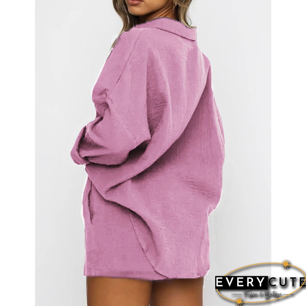 Pink Cotton Blend Pocket Shirt with Shorts Set