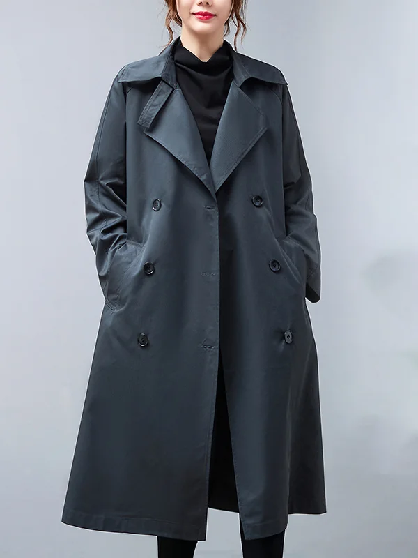 Roomy Buttoned Notched Collar Trench Coat