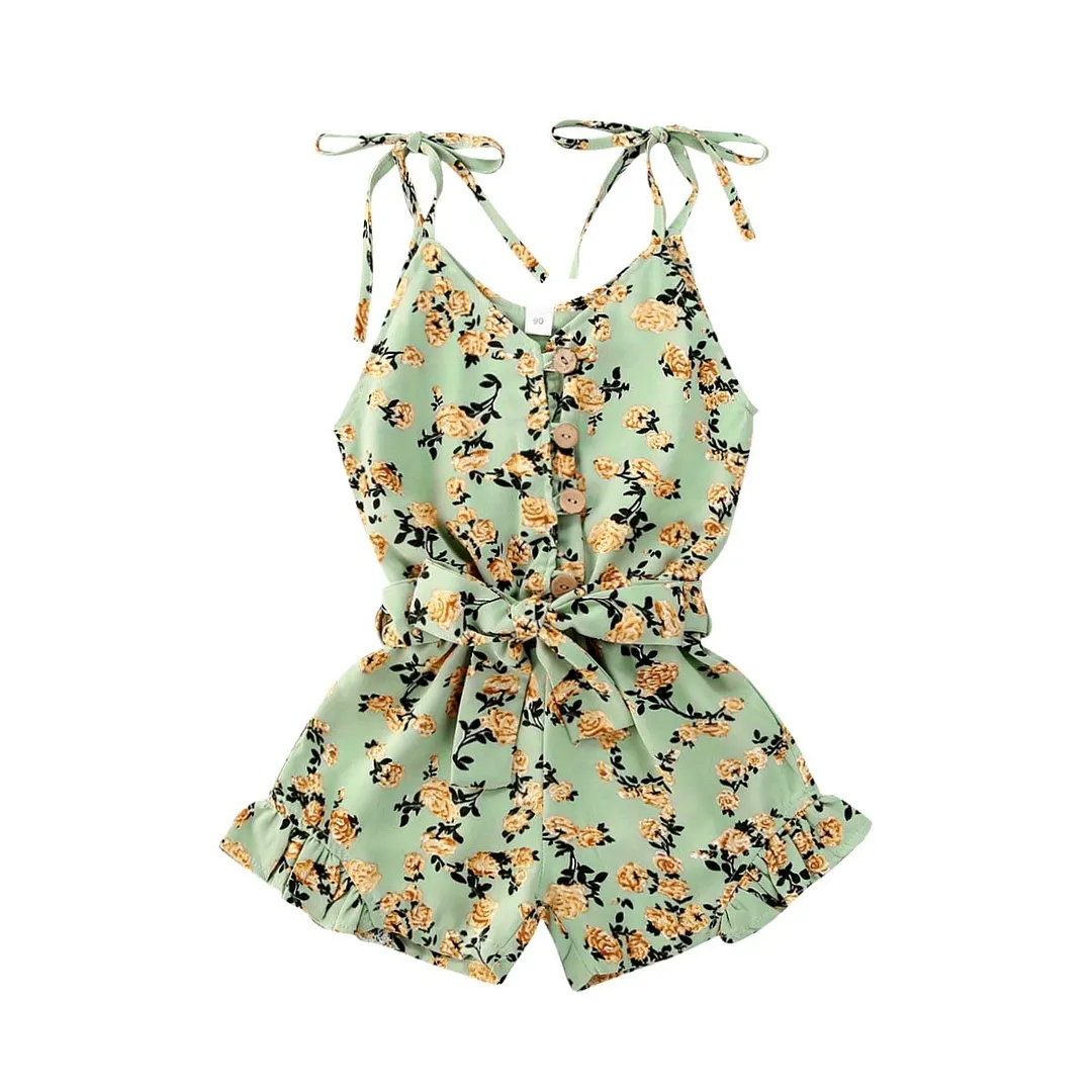 2020 Baby Summer Clothing Kids Jumpsuit Girls Floral Print V-Neck Sleeveless Jumpsuit Bodysuit