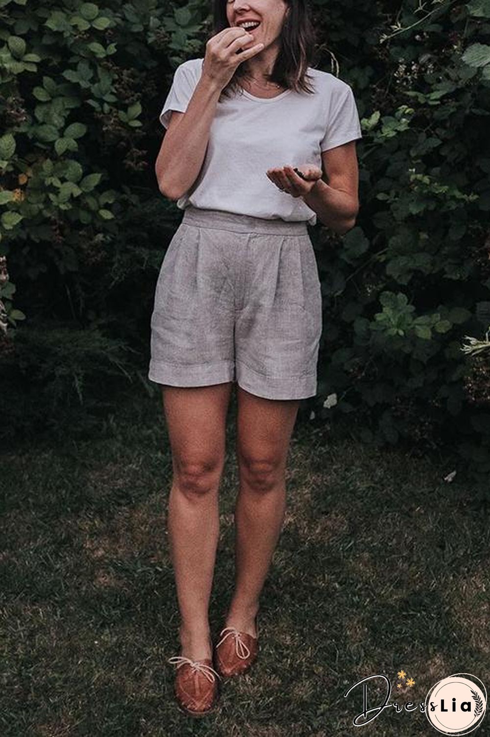 Solid Linen A Line Shorts