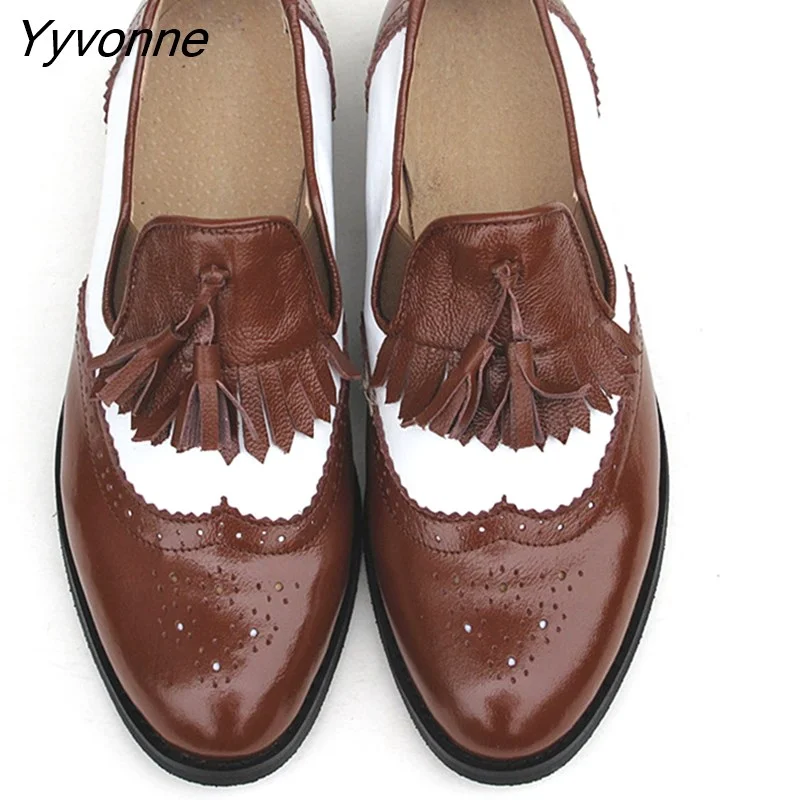 Yyvonne Women oxford Spring shoes genuine leather loafers for woman sneakers female oxfords ladies tassel single shoes 2023 summer shoes