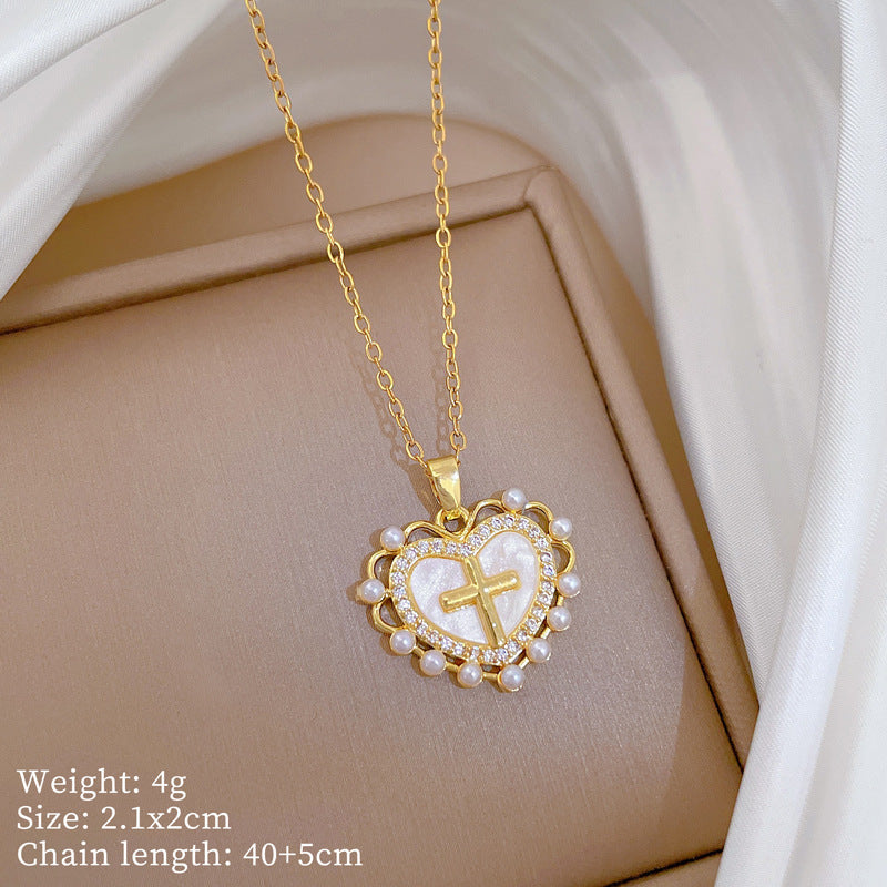 Copper Micro-Inlaid Cross Fashionable And Gorgeous Full Diamond Necklace For Women All-Match Clavicle Chain Titanium Steel