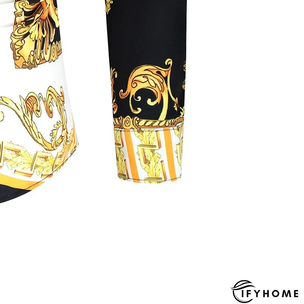 Men's Shirt Prom Shirt Classic Collar Spring &  Fall Long Sleeve Black White Red Geometric Party Casual Clothing Apparel Print | IFYHOME