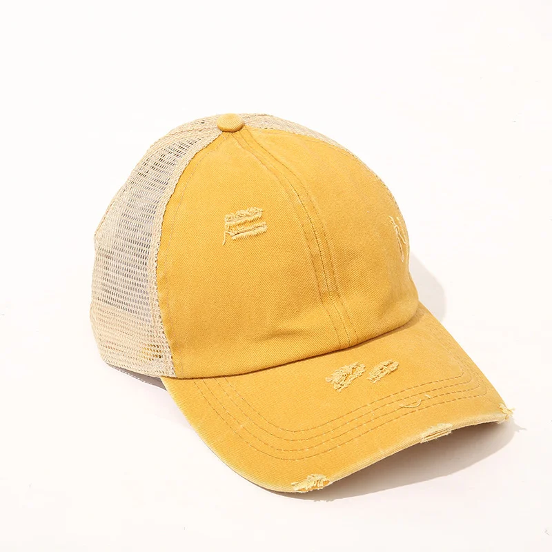 Summer Sale($13.99) Washed Baseball Cap Distressed Ripped Criss Cross Ponytail Cap