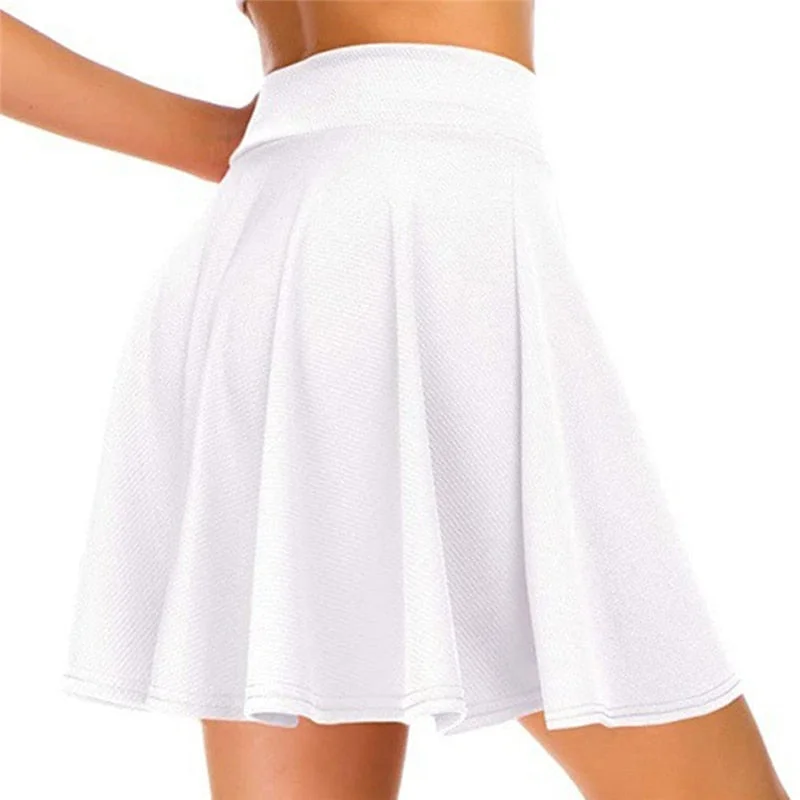 Women's Basic Versatile Stretchy Flared Casual Mini Skater Skirt Black High Waist Textured Short Skirt