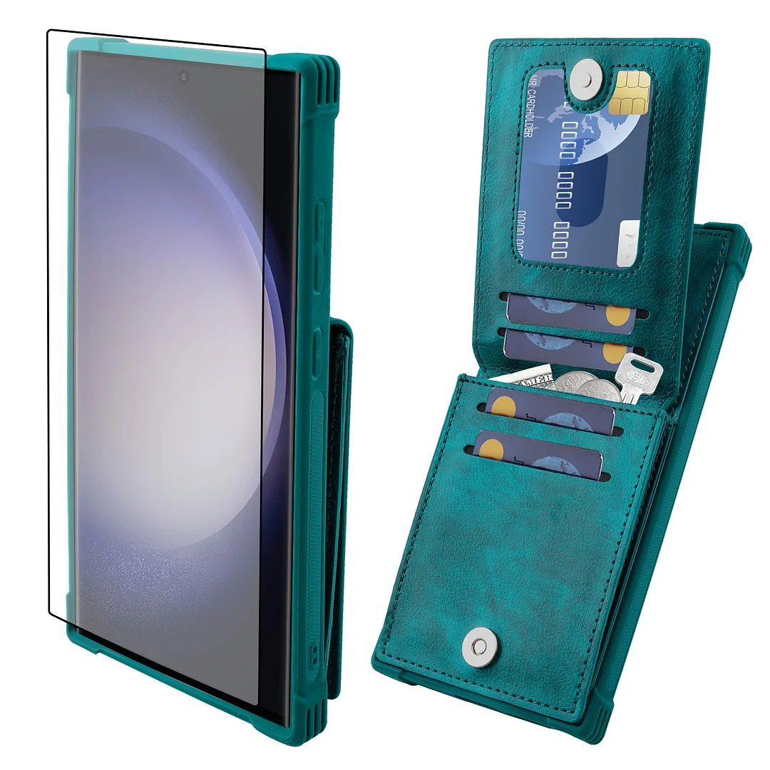 VANAVAGY Wallet Case Compatible for Galaxy S24 Ultra 5G with Credit Card Holder and Coin Pocket