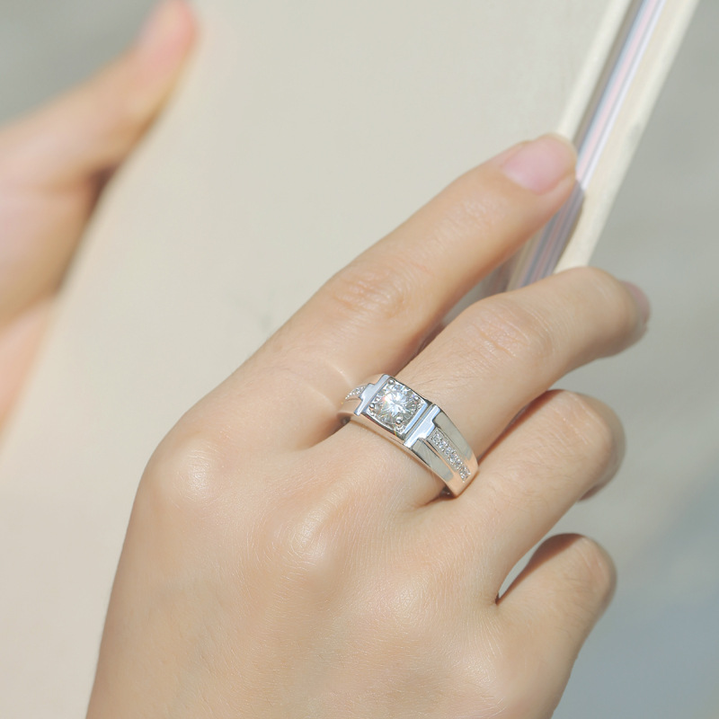 Men's Moissanite Resizable Rings S925 Sterling Silver Moissanite Diamond Adjustable Opening Solid Ring Classic for Men