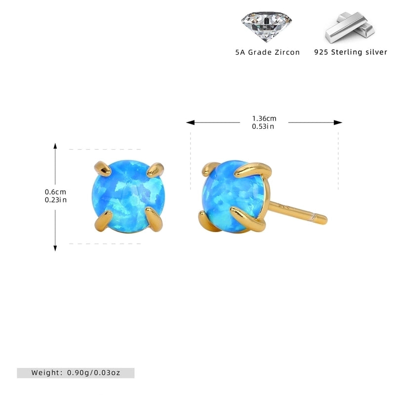 1 Pair 925 Sterling Silver Opal Geometric Ear Studs