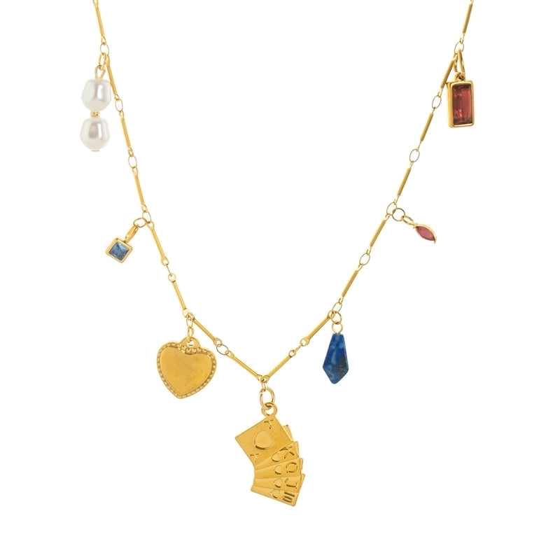 1 Piece 16*29mm 304 Stainless Steel Zircon 18K Gold Plated Poker Heart Shape Pendant Jewelry Accessories