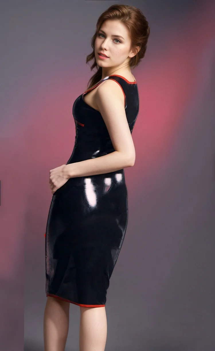 Women Latex Red Rose Bloom Romantic Elegance Sheath Dress