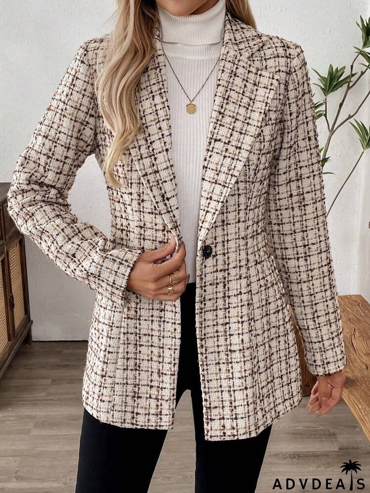 Casual Check Printed Single-Button Suit Jacket For Autumn