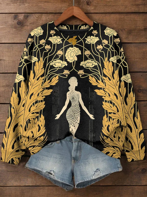 Women's Demeter Goddess Flower Print Casual Sweatshirt