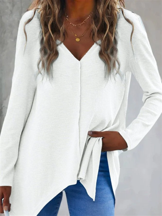 Women Long Sleeve V-neck solid color knit Sweaters