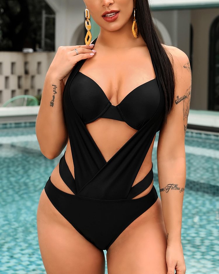 Halter Cutout Backless One Piece Swimsuit P1863733511