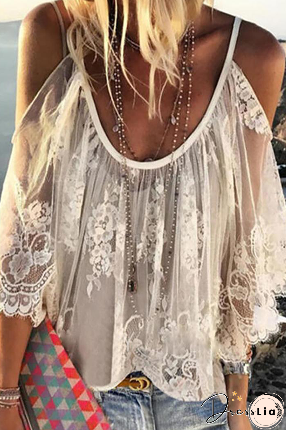 Fashion Casual Patchwork Lace Hollowed Out O Neck Tops