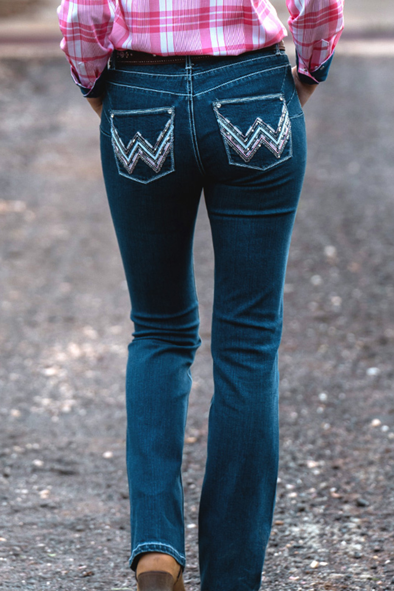 Embroidered Pocket Mid Waist Bootcut Jeans Without Belt - MissTip