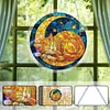 (18.5cm)DIY Acrylic Jigsaw Puzzle Window Hanging with Hanging Chain DIY Stained Glass Decoration Round Window Puzzle Decor for DIY Craft Project (Sleep Cat)