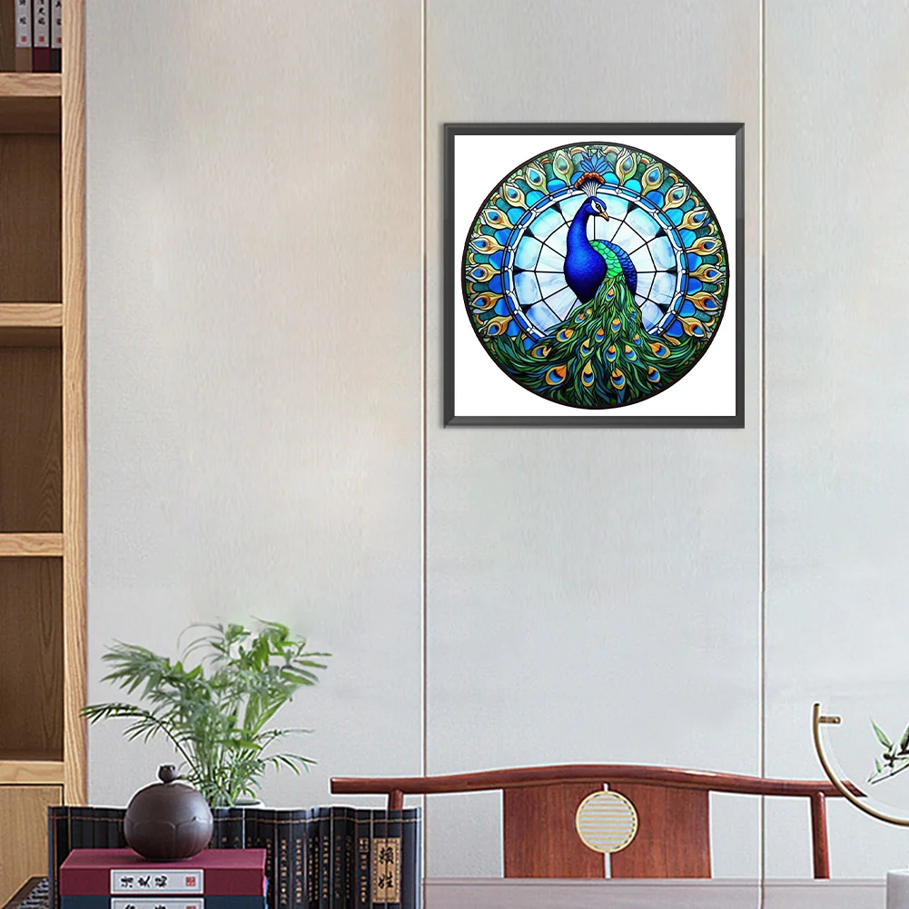 Diamond Painting - Full Round Drill - Stained Glass Peacock(30*30cm)