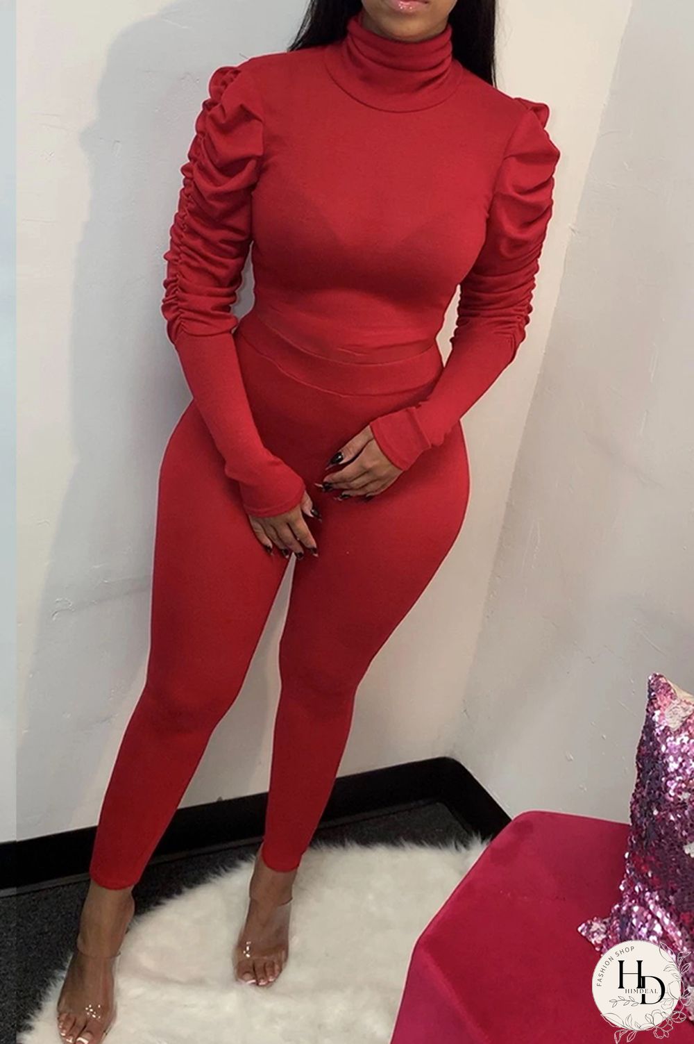 Black Polyester Casual Two Piece Suits Solid pencil Long Sleeve Two-piece Pants Set