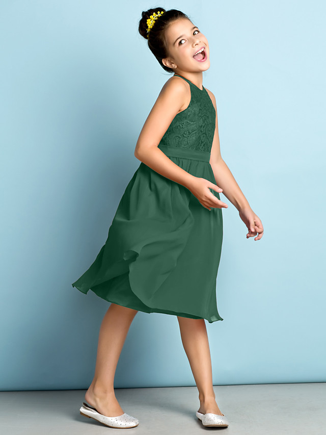 Daisda A-Line Jewel Neck Knee Length  Flower Girl Dress With Lace 