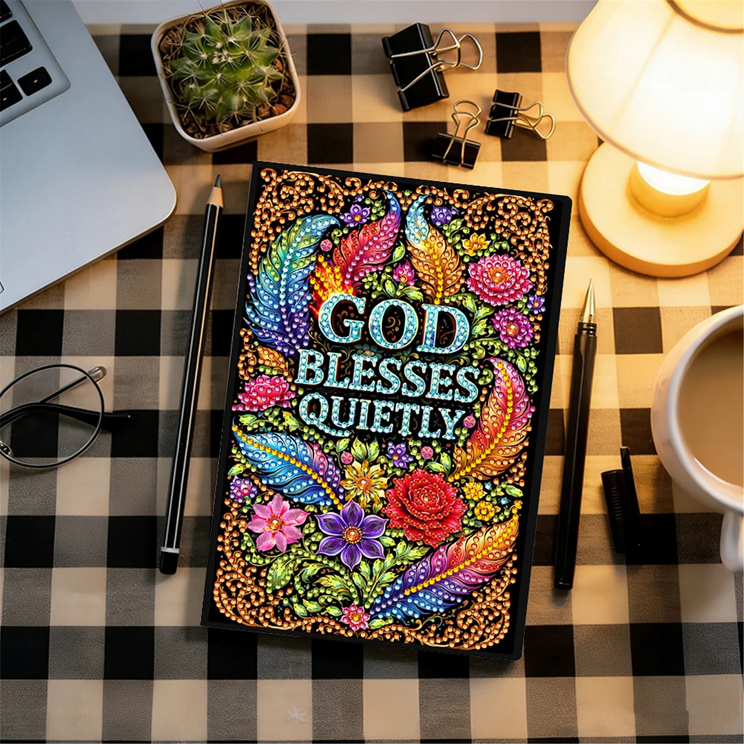 DIY Flower Diamond Painting Journals Notebooks 50 Pages A5 No Lines Special Shaped Diamond Art Kits for Beginners Craft Lovers and Artists (God Bless Quietly)