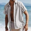  Striped Short-Sleeve Button-Up Shirt for Men - Perfect for Summer Beach Outings by Inlyline