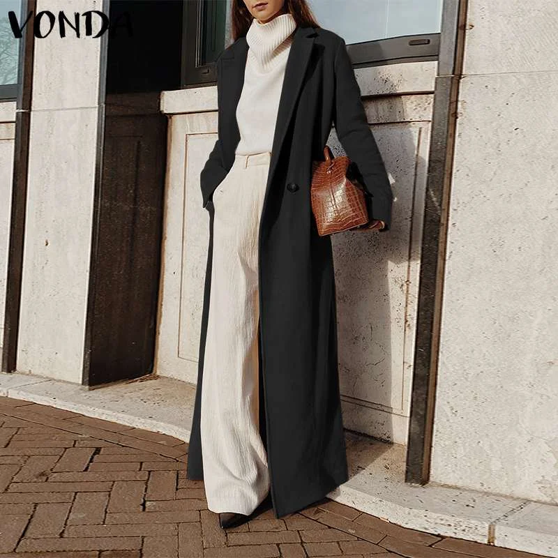 Women Autumn Cardigan Coats Winter Warm Black Overcoats VONDA 2021 Ladies Casual Jackets Loose Long Outwears Oversized Jackets