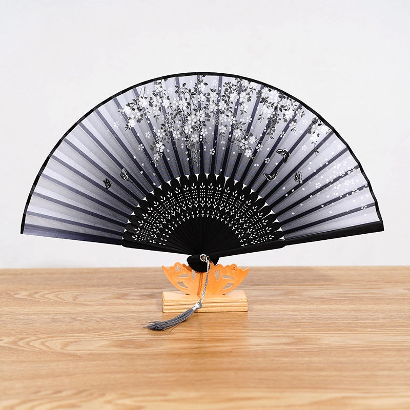 Bamboo Two Green Folding Fan Smile Fan Female Antique Fan Dance Fan Folding Fan Student Gift Elegant Fan
