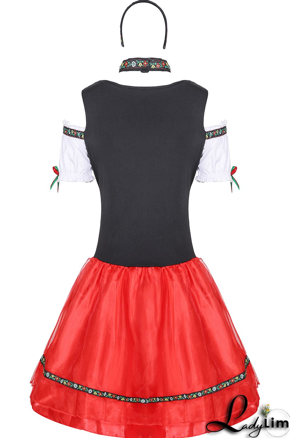 Black Red Halloween Fashion Party Patchwork Frenulum Square Collar Short Sleeve Dress